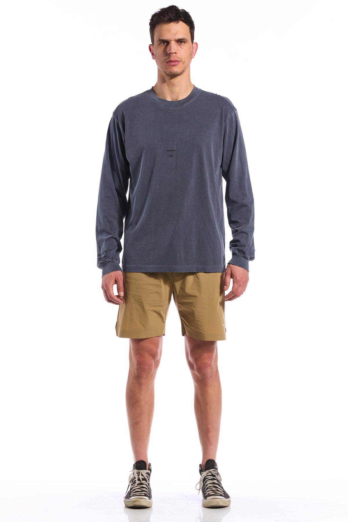The Long Sleeve Steps Tee by Giordana Cycling, GRISAILLE BLUE, Made in Italy
