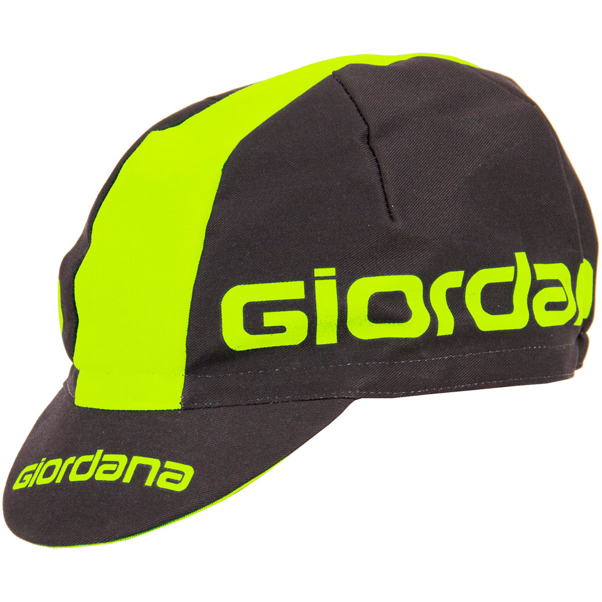 Giordana 3-Panel Cap by Giordana Cycling, BLACK AND FLUO YELLOW, Made in Italy