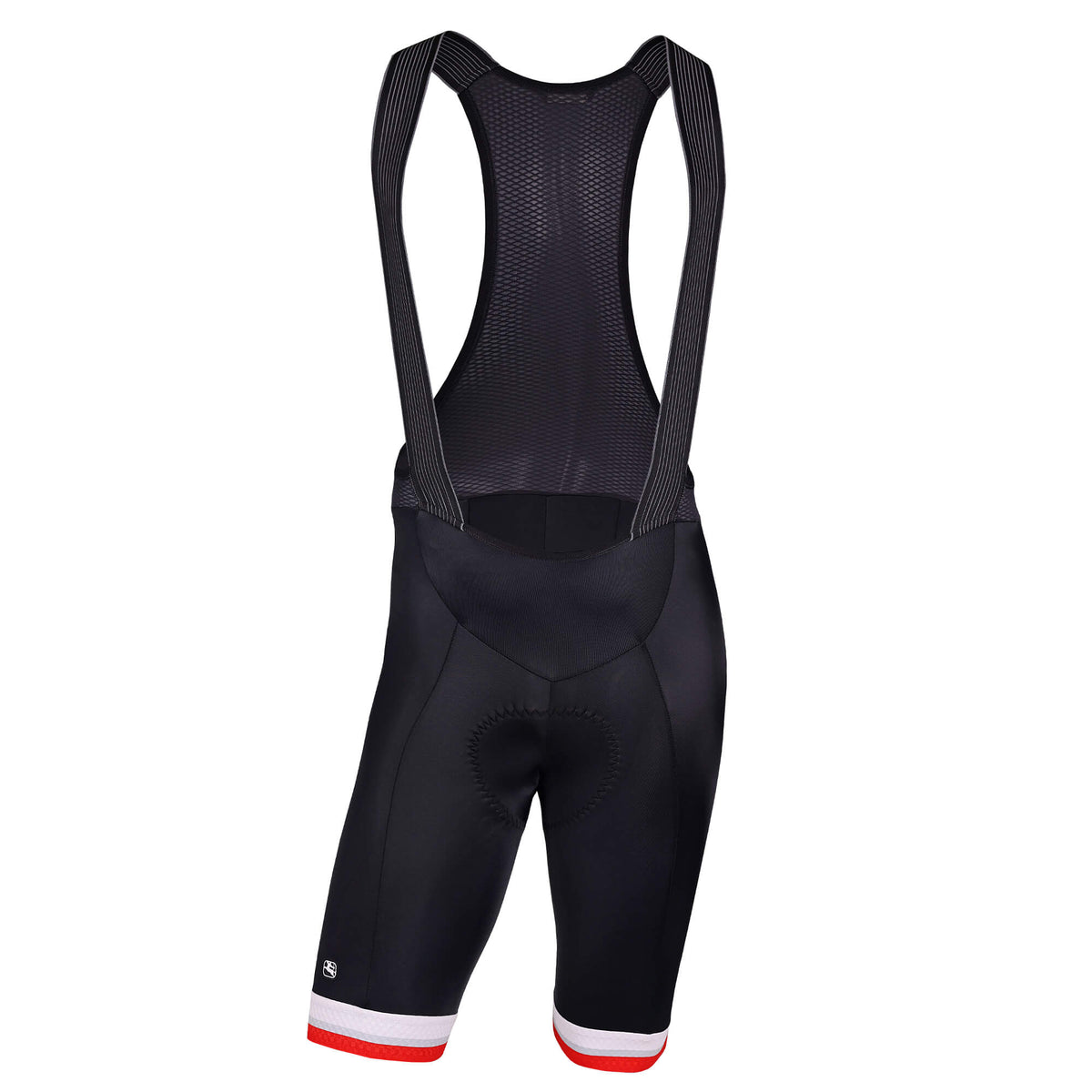 Women's EU Sport Bib Short by Giordana Cycling, BLACK/WHITE/RED, Made in Italy