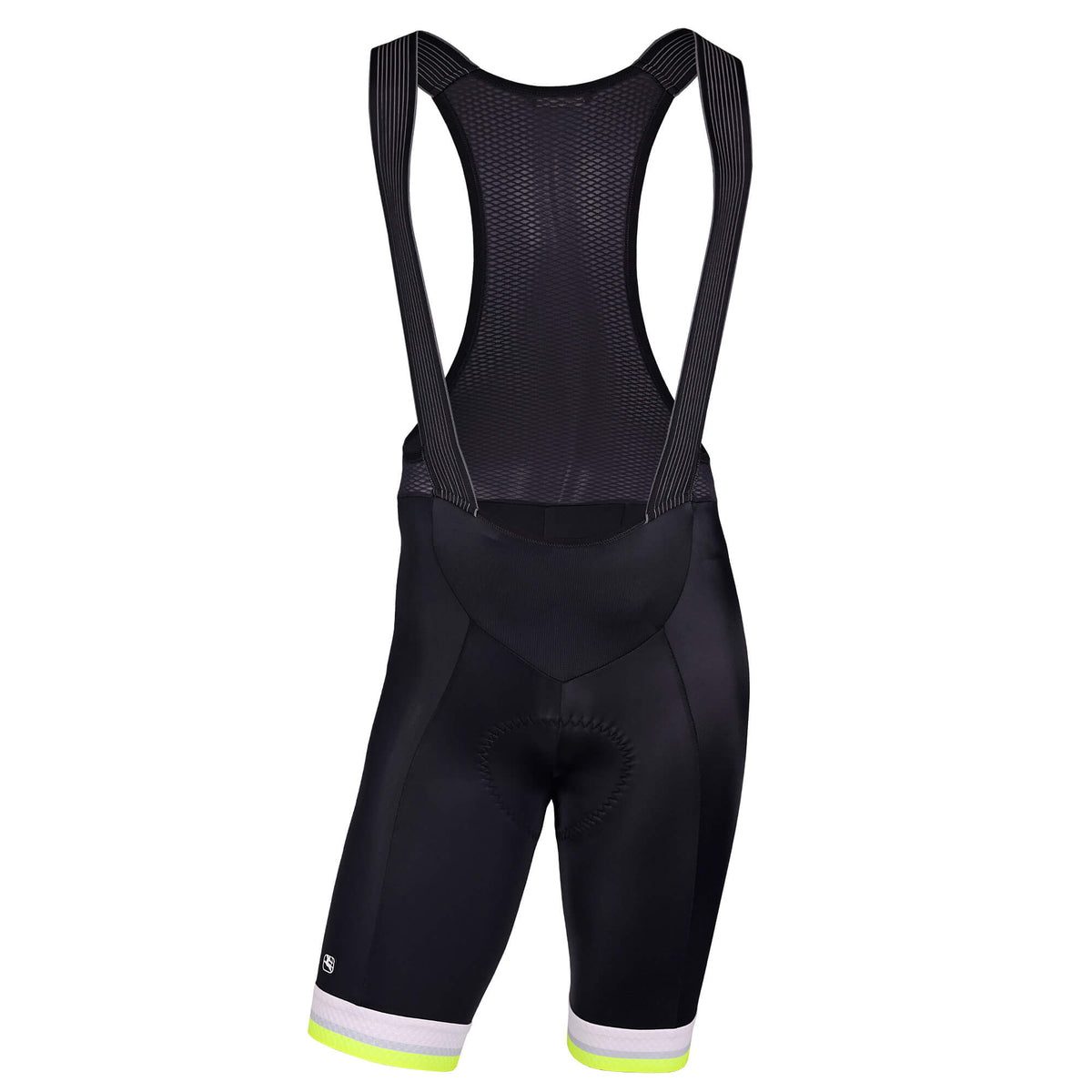 Women's EU Sport Bib Short by Giordana Cycling, BLACK/WHITE/YELLOW, Made in Italy