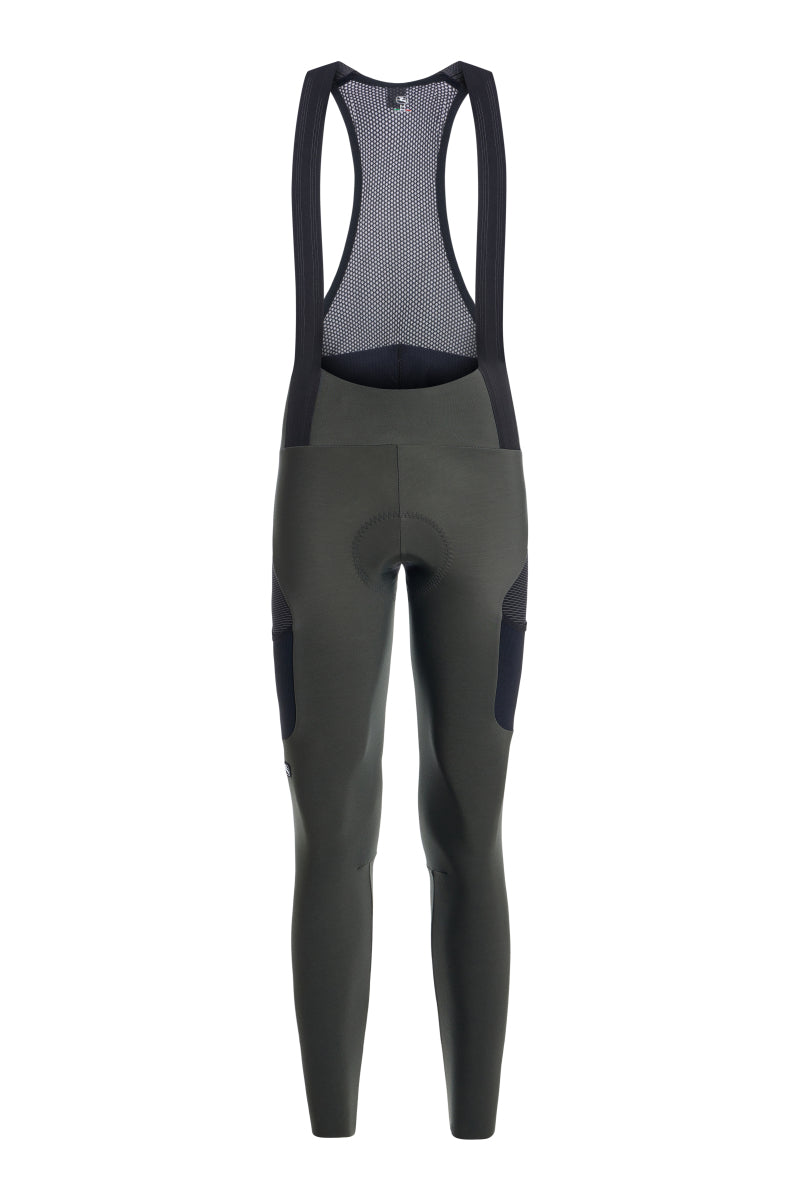 Women's Beyond Gravel Cargo Thermal Bib Tight by Giordana Cycling, CEDAR GREEN, Made in Italy