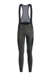 Women's Beyond Gravel Cargo Thermal Bib Tight by Giordana Cycling, CEDAR GREEN, Made in Italy