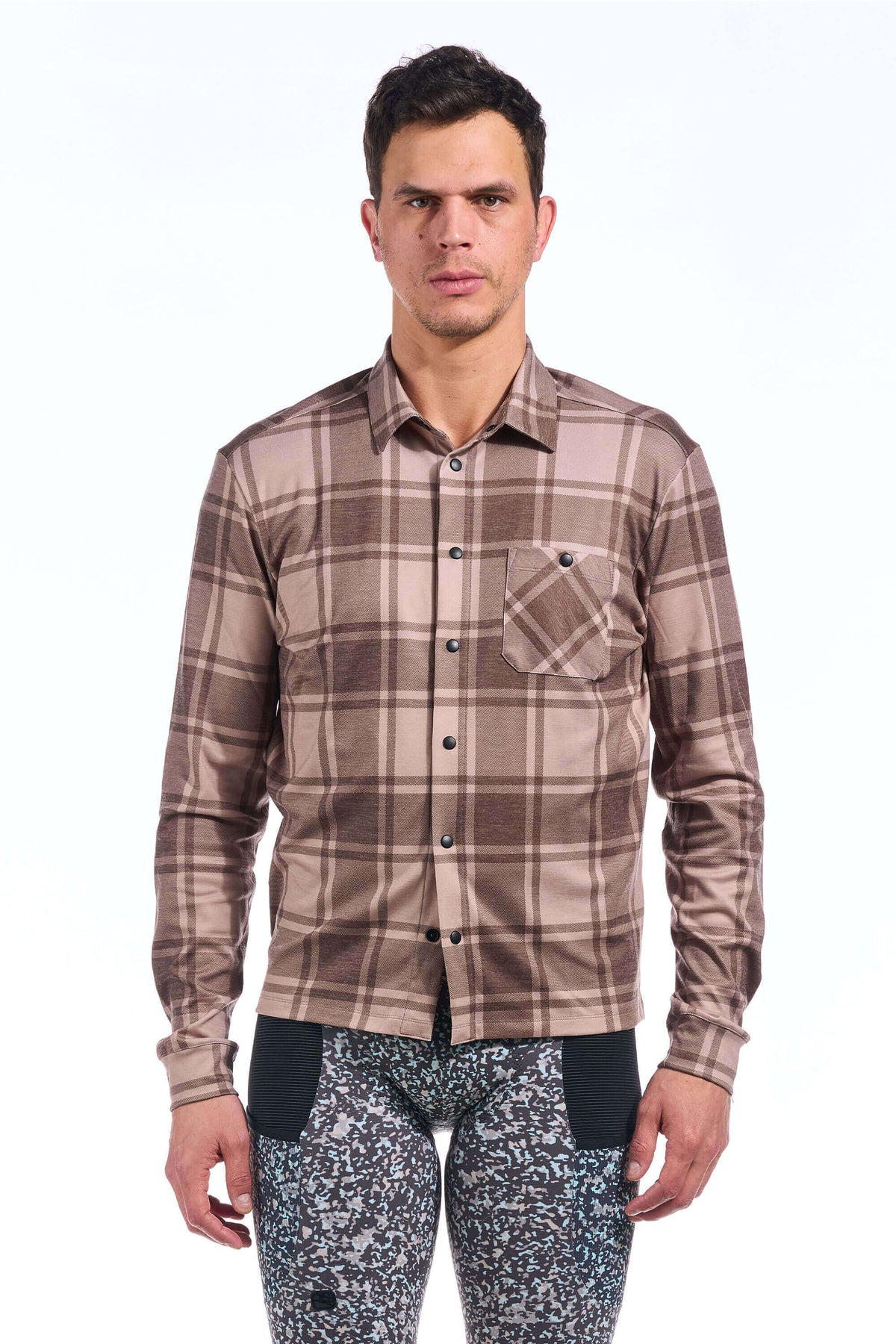 Beyond Gravel Button Down Long Sleeve Shirt by Giordana Cycling, BEIGE, Made in Italy
