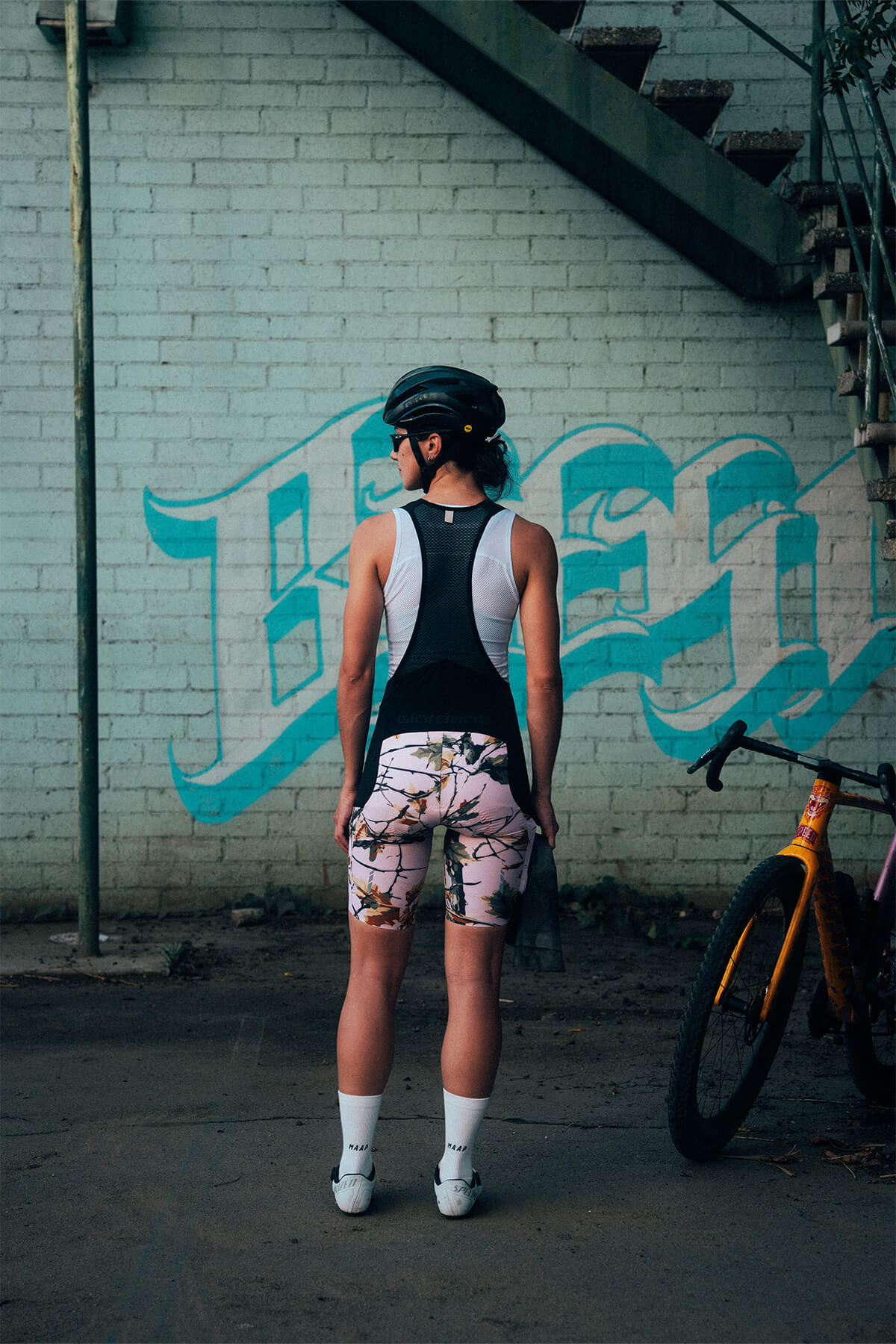 Women's Beyond Gravel Pink Camo Cargo Bib Short by Giordana Cycling, , Made in Italy