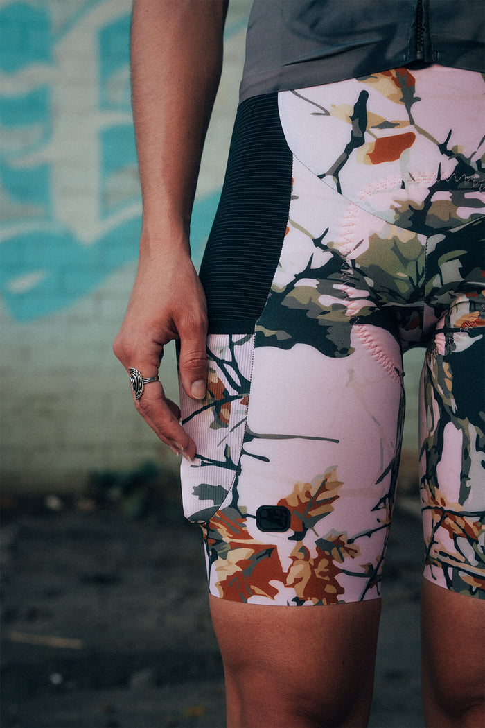Women's Beyond Gravel Pink Camo Cargo Bib Short by Giordana Cycling, , Made in Italy
