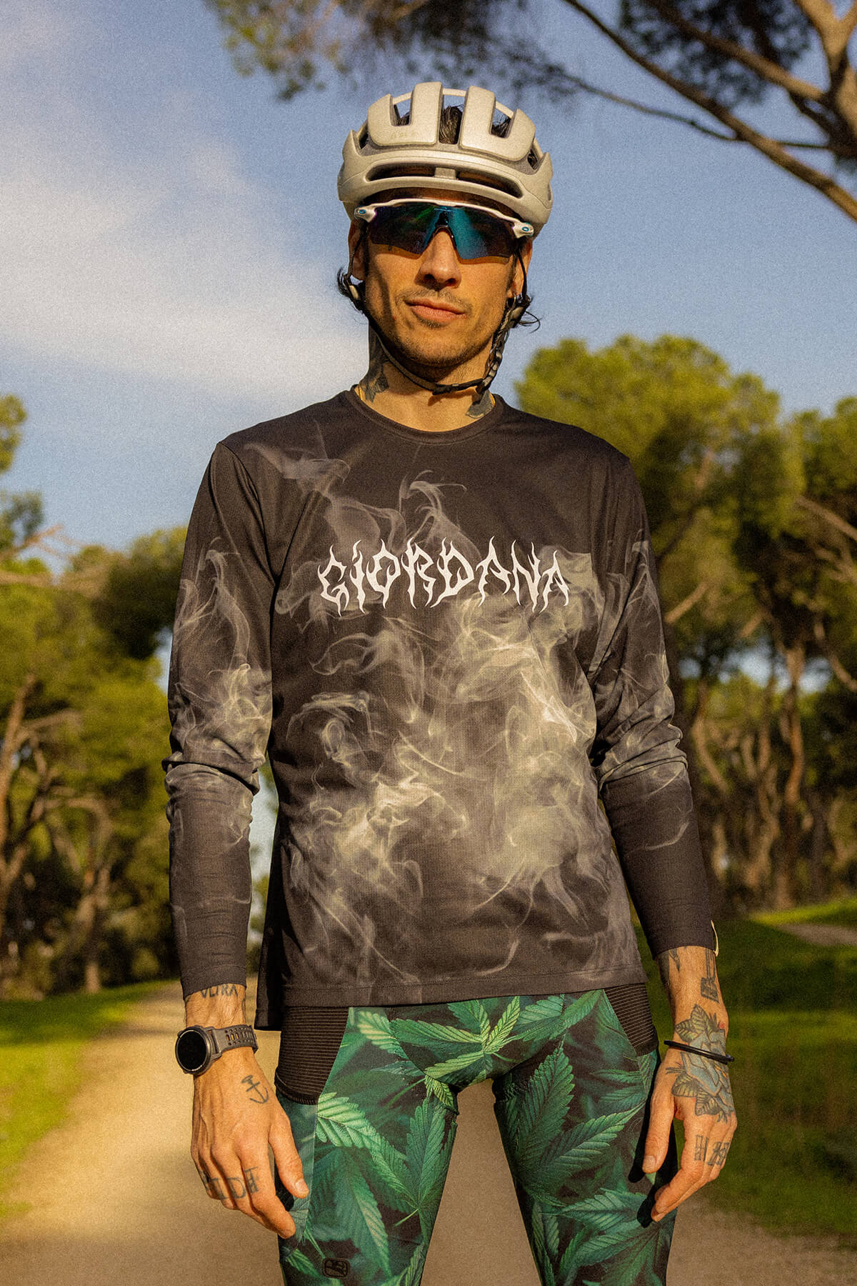 Beyond Gravel Smoke Long Sleeve Tee by Giordana Cycling, 3XS, Made in Italy