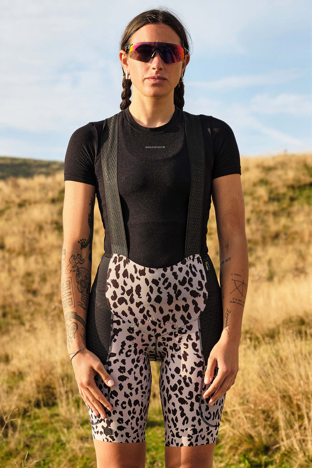 Women's Beyond Gravel Leopard Cargo Bib Short by Giordana Cycling, LEOPARD, Made in Italy