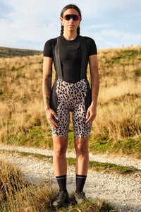 Women's Beyond Gravel Leopard Cargo Bib Short by Giordana Cycling, , Made in Italy