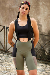 Women's Beyond Gravel Cargo Bib Short by Giordana Cycling, OLIVE, Made in Italy