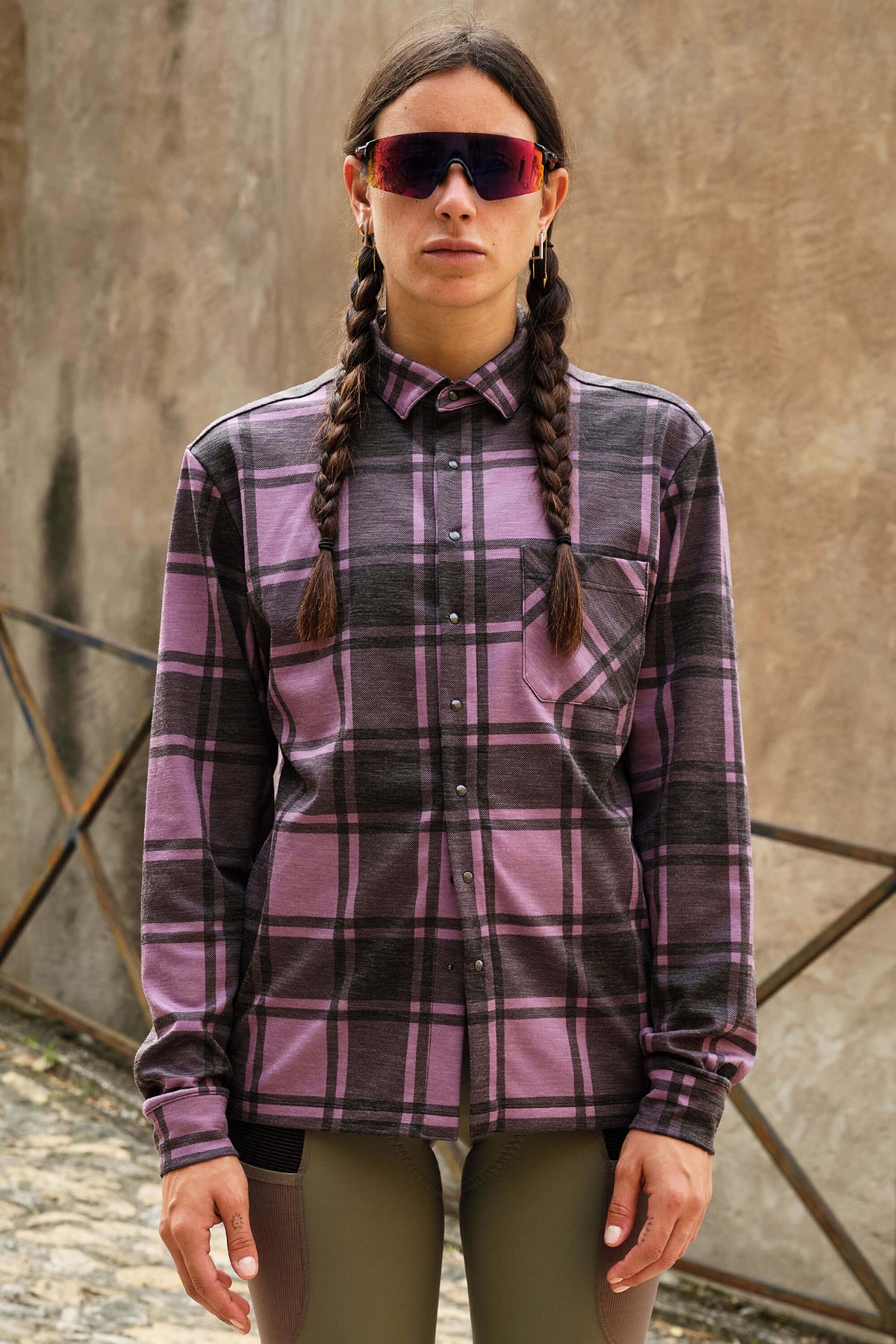 Beyond Gravel Button Down Wool Long Sleeve Shirt by Giordana Cycling, GRAPEADE, Made in Italy