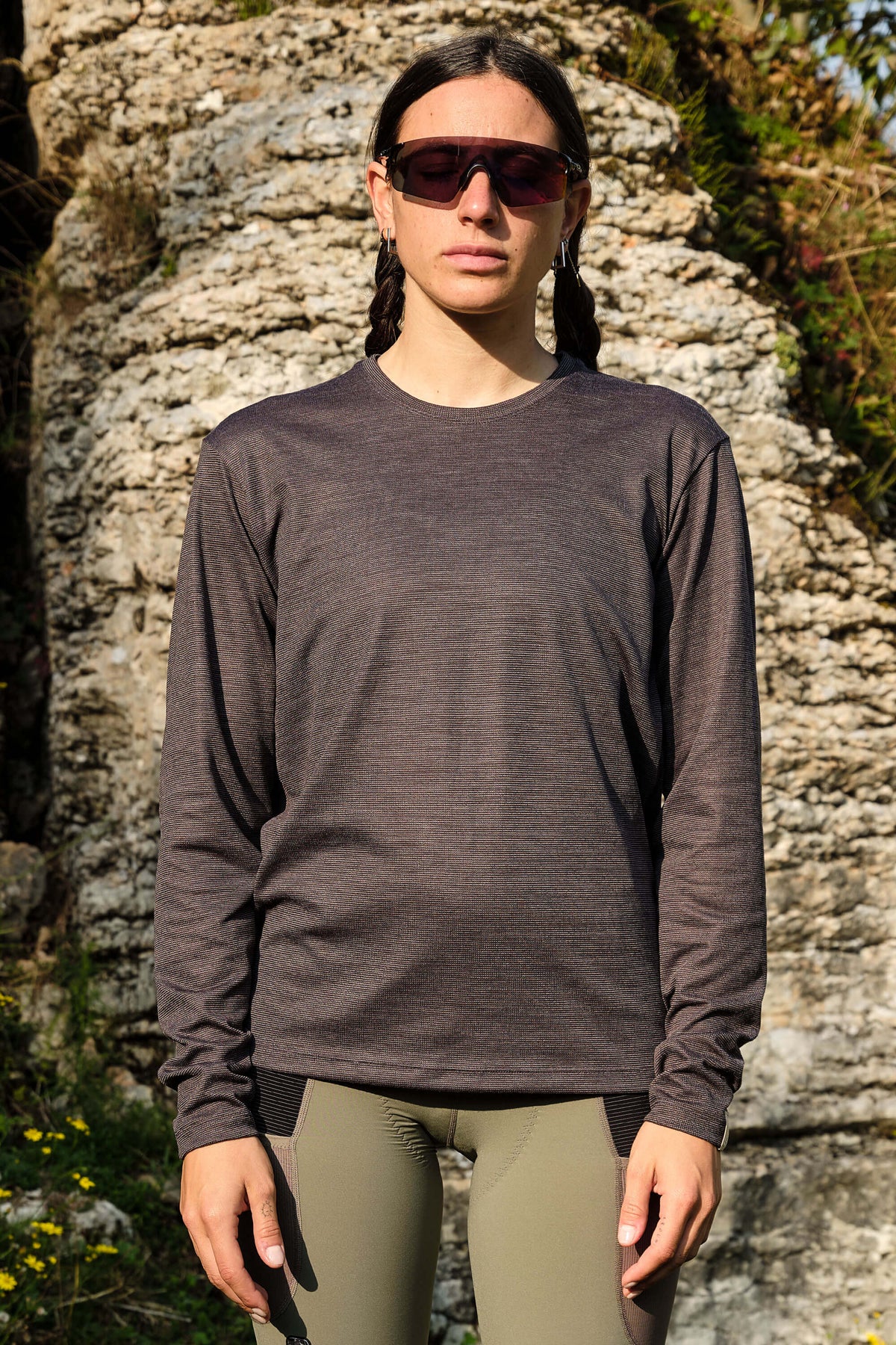 Beyond Gravel Wool Long Sleeve Tee by Giordana Cycling, BLACK, Made in Italy