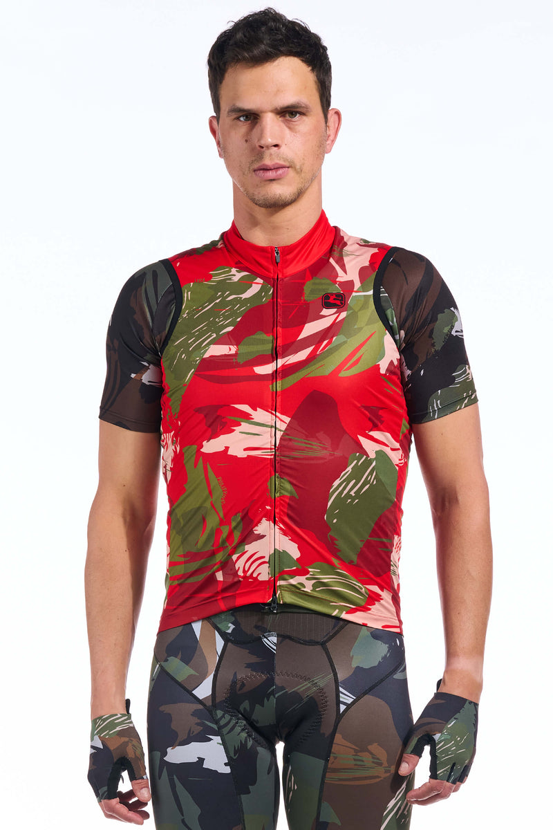 Brushstroke Camo Wind Vest by Giordana Cycling, RED CAMO, Made in Italy