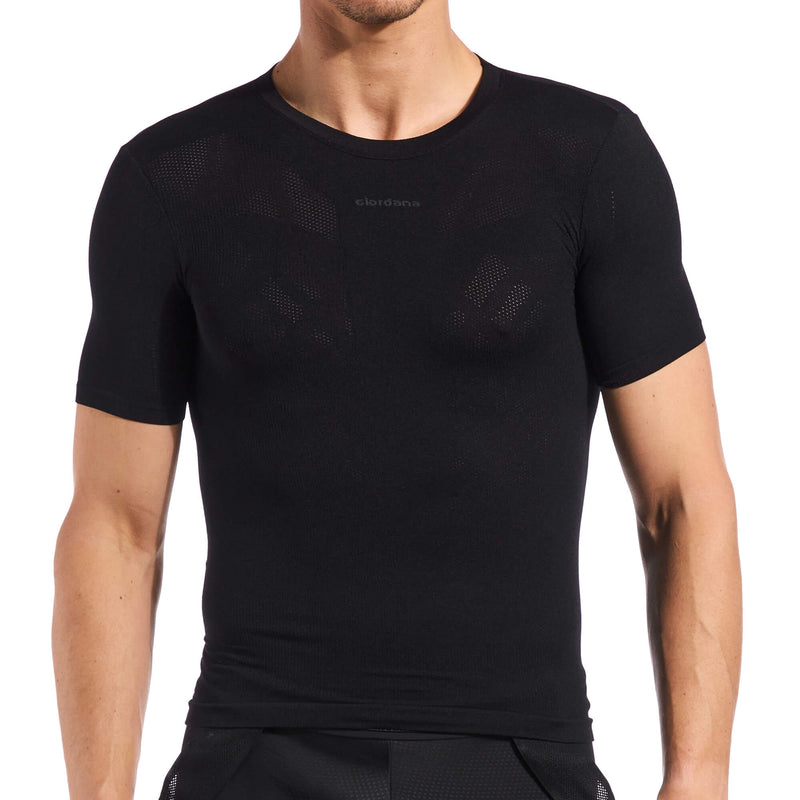 Lightweight Knitted Short Sleeve Base Layer by Giordana Cycling, BLACK, Made in Italy