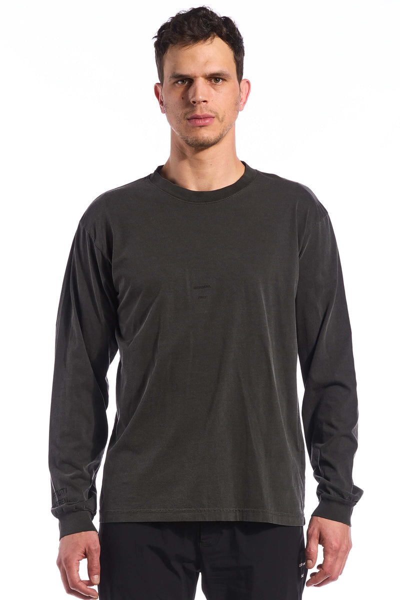 The Long Sleeve Steps Tee by Giordana Cycling, MIDNIGHT GREY, Made in Italy