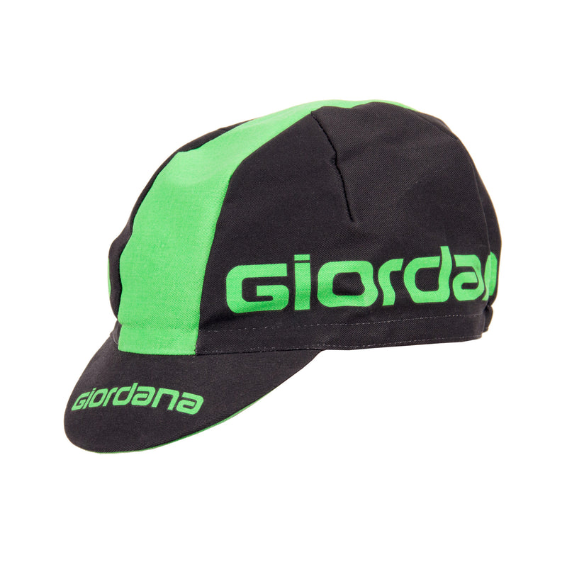 Giordana 3-Panel Cap by Giordana Cycling, Black/Green, Made in Italy