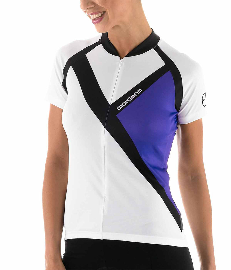 Women's Color Block Arts Cycling Jersey by Giordana Cycling, WHITE/PURPLE, Made in Italy