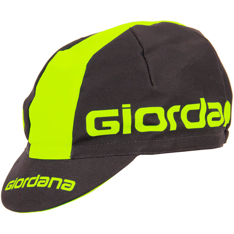 Giordana 3-Panel Cap by Giordana Cycling, Black/Fluo Yellow, Made in Italy