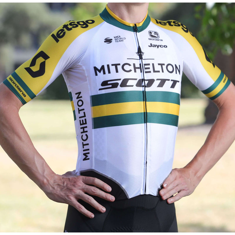 Men's Mitchelton-Scott Australian Champion FR-C Pro Jersey - 2020 by Giordana Cycling, WHITE/YELLOW/GREEN, Made in Italy
