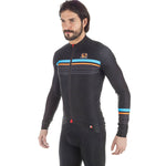 Men's FR-C Sette Long Sleeve Jersey by Giordana Cycling, BLACK/ORANGE/BLUE, Made in Italy