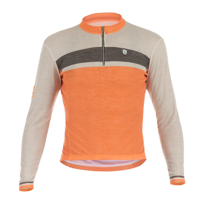 Giordana Sport Merino Wool Blend Long Sleeve Jersey by Giordana Cycling, BEIGE/ORANGE, Made in Italy