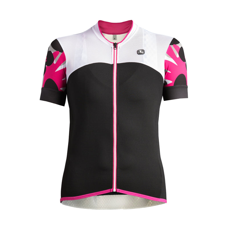 Women's Lungo Jersey by Giordana Cycling, BLACK/WHITE/PINK, Made in Italy