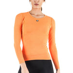 Women's Merino Wool Blend Long Sleeve Base Layer by Giordana Cycling, ORANGE, Made in Italy