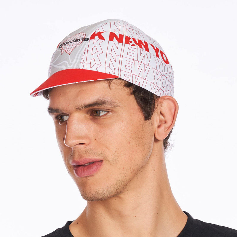 Giordana x Knowlita New York or Nowhere Cap by Giordana Cycling, White/Red, Made in Italy