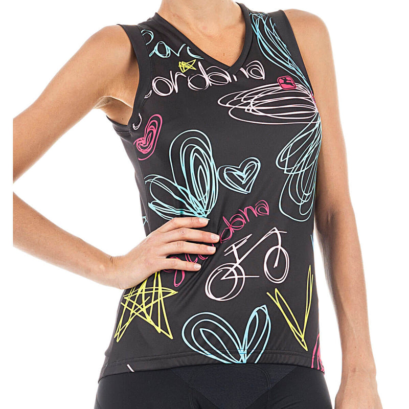 Women's Arts Love Tank by Giordana Cycling, BLACK/MULTICOLOR, Made in Italy