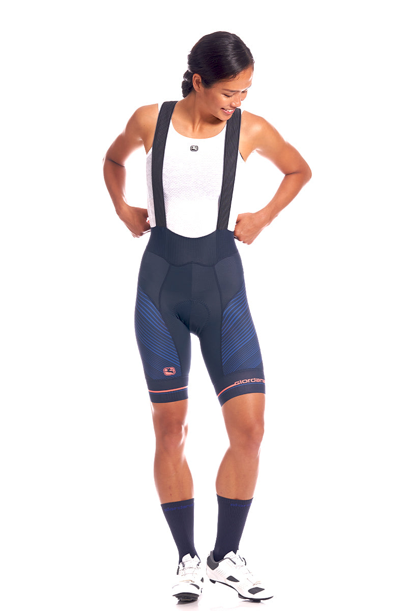 Women's Moda FR-C Pro Bib Short by Giordana Cycling, NAVY/CORAL, Made in Italy