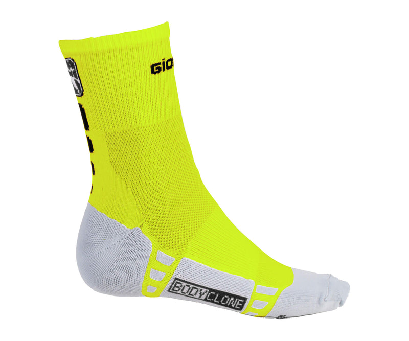 FR-C Mid Cuff Socks by Giordana Cycling, FLUO/BLACK, Made in Italy