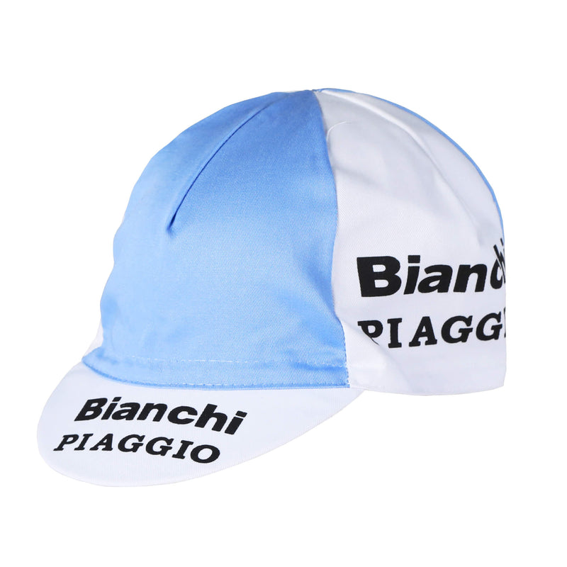 Bianchi Piaggio Vintage Cap by Giordana Cycling, White/Light Blue, Made in Italy