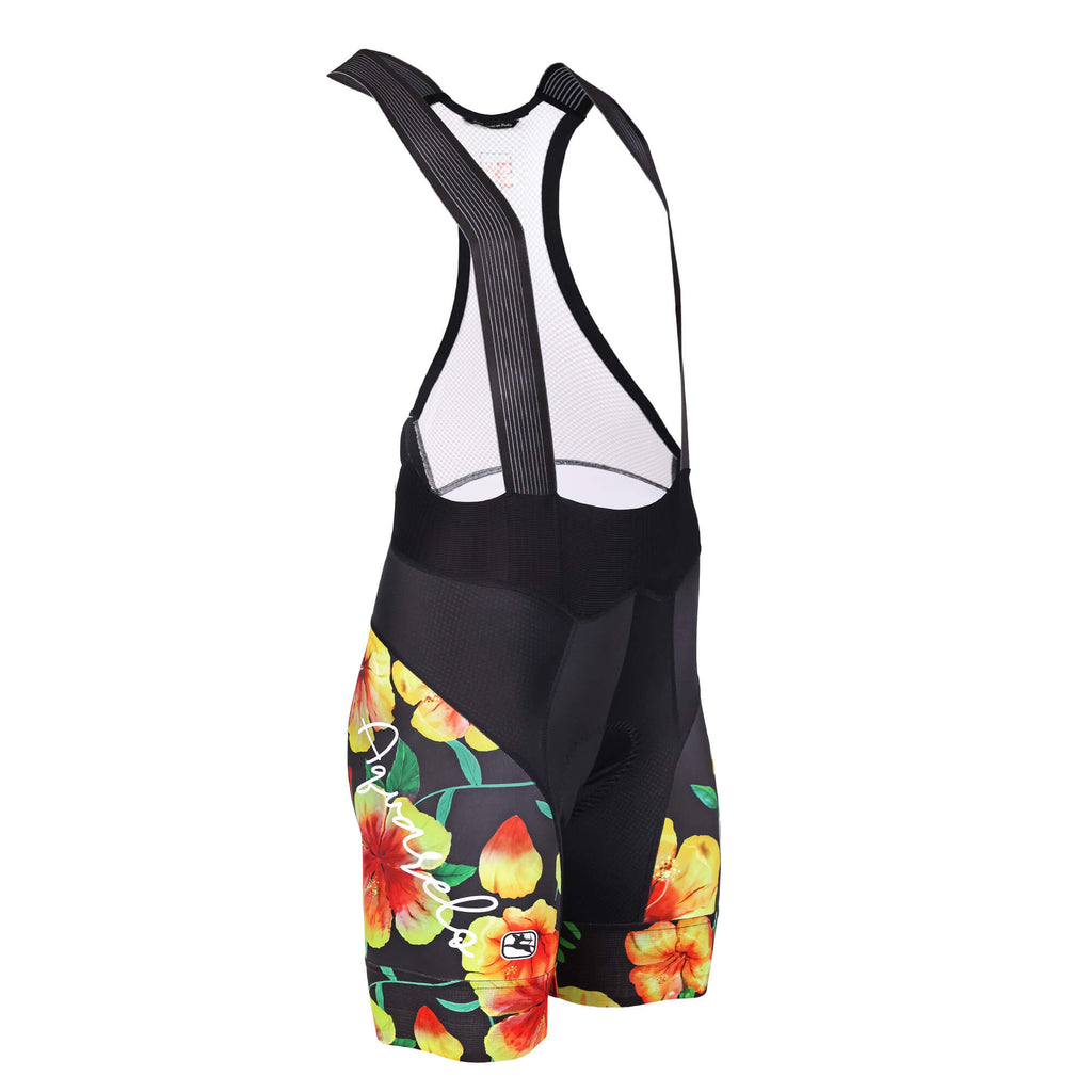 Women's FR-C Hibiscus Aquarelo Bib Short by Giordana Cycling, BLACK, Made in Italy