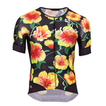 Men's FR-C Hibiscus Aquarelo Low Collar Jersey by Giordana Cycling, YELLOW, Made in Italy