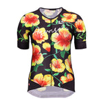 Women's FR-C Hibiscus Aquarelo Low Collar Jersey by Giordana Cycling, YELLOW, Made in Italy