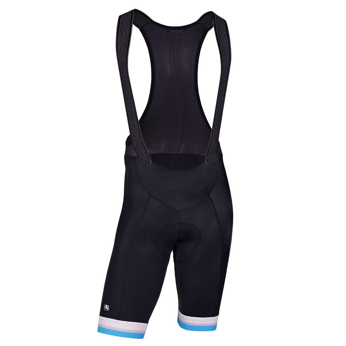 Women's EU Sport Bib Short by Giordana Cycling, BLACK/WHITE/CYAN BLUE, Made in Italy