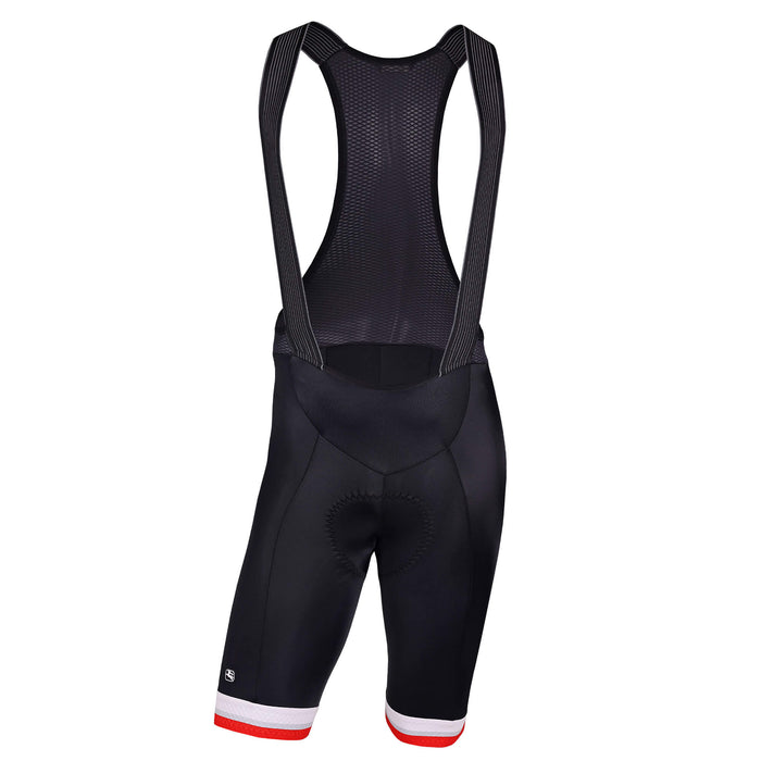 Women's EU Sport Bib Short by Giordana Cycling, BLACK/WHITE/RED, Made in Italy