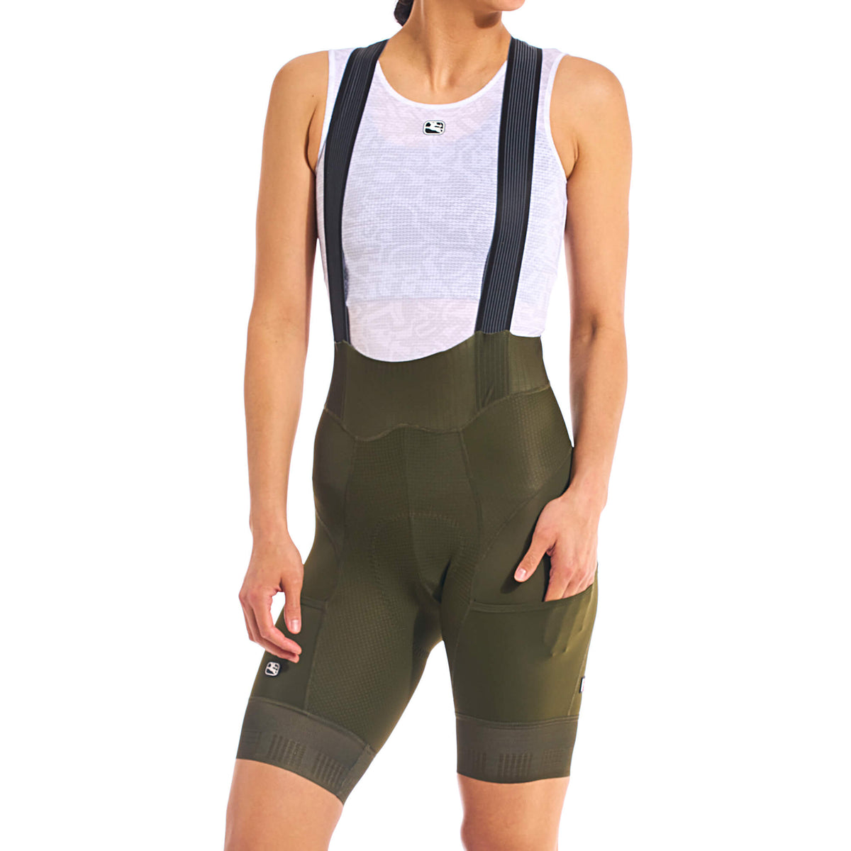 Women's FR-C Pro Cargo Bib Short by Giordana Cycling, OLIVE GREEN, Made in Italy