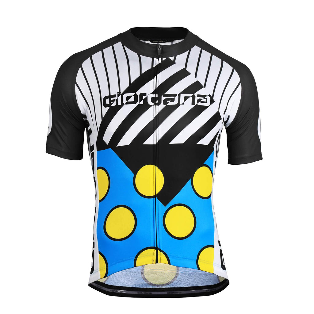 Moda Retro Motivo Black Vero Pro Jersey by Giordana Cycling, BLACK/WHITE/BLUE, Made in Italy