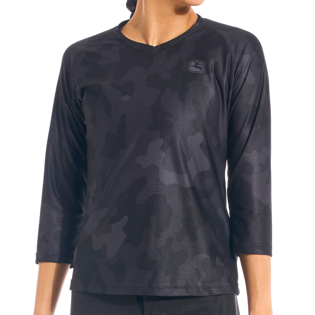 Women's MTB 3/4 Sleeve Jersey by Giordana Cycling, CAMO BLACK, Made in Italy