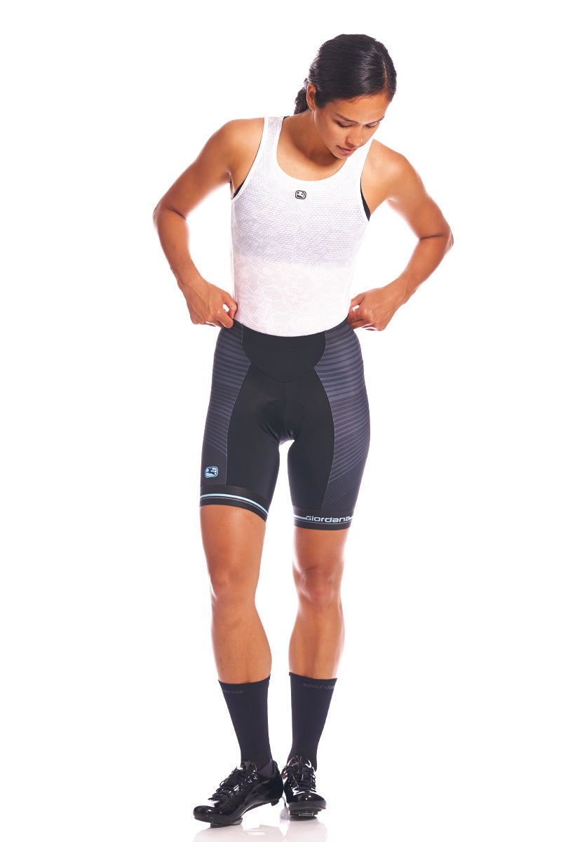 Women's Moda Vero Pro Short by Giordana Cycling, BLACK/LIGHT BLUE, Made in Italy